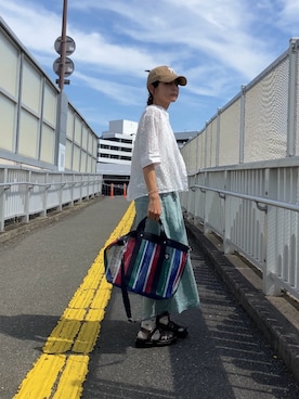 「アイテム（帽子、ベージュ系）」を使った、まゆみんさん（レディース・160cm）の夏コーディネート