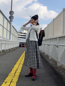 「アイテム（ニットキャップ/ビーニー）」を使った、まゆみんさん（レディース・160cm）の秋コーディネート