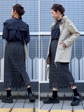 「フリルブラウス」｜まゆみんさん（レディース・160cm・40代）の春コーディネート