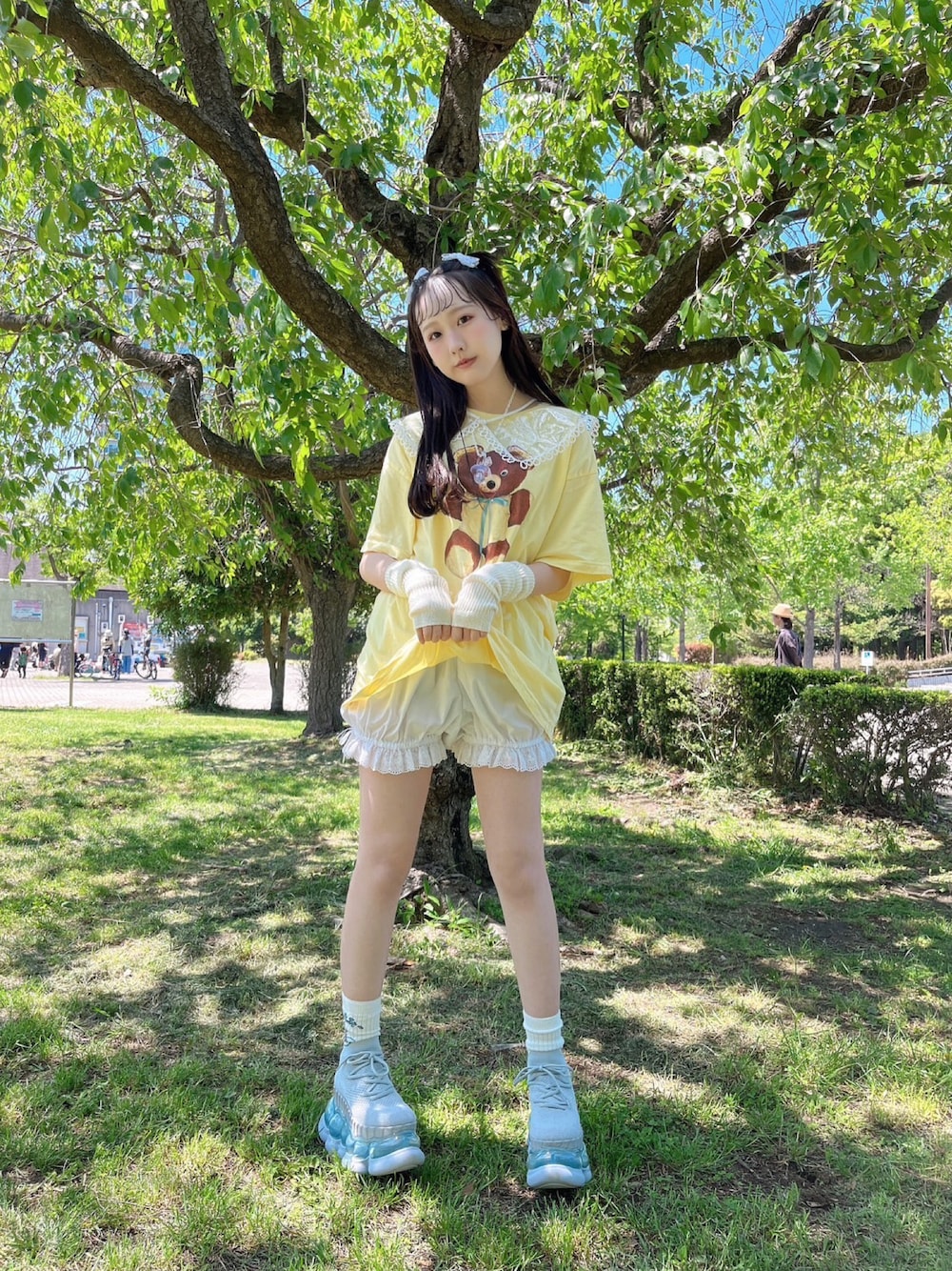「春夏コーデ、harajuku、ラクチンコーデ、Tシャツ、おしゃれさんと繋がりたい、原宿、JK」｜「MILKのアイテム（付け襟、その他）」を使った、cocoron♡さん（レディース・160cm）の春コーディネートの1枚目の写真