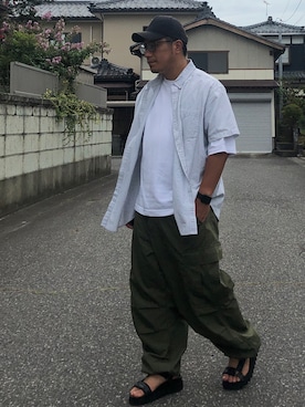 「古着のアイテム（シャツ/ブラウス、ホワイト系）」を使った、kobayasi27さん（メンズ・173cm）の夏コーディネート