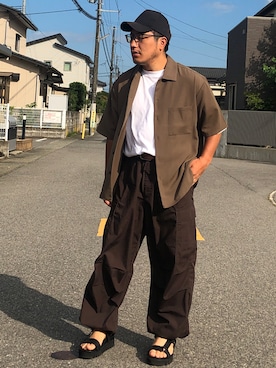 「UNIQLO（ユニクロ）のエアリズムコットンオーバーサイズTシャツ（5分袖）（Tシャツ/カットソー、ホワイト系）」を使った、kobayasi27さん（メンズ・173cm）の夏コーディネート