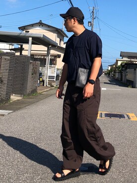 「POLO RALPH LAUREN（ポロ ラルフ ローレン）のビッグ フィット ジャージー ポケット Tシャツ（Tシャツ/カットソー、ブルー系）」を使った、kobayasi27さん（メンズ・173cm）の夏コーディネート