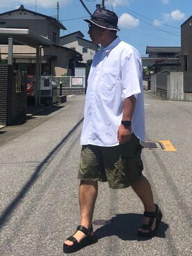 「UNIQLO（ユニクロ）のアイテム（シャツ/ブラウス、ホワイト系）」を使った、kobayasi27さん（メンズ・173cm）の夏コーディネート