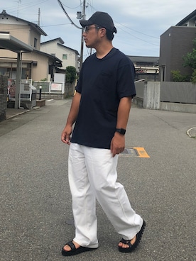 「POLO RALPH LAUREN（ポロ ラルフ ローレン）のビッグ フィット ジャージー ポケット Tシャツ（Tシャツ/カットソー、ブルー系）」を使った、kobayasi27さん（メンズ・173cm）の夏コーディネート