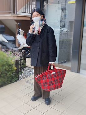 「チェック柄に恋してる」｜「アイテム（セットアップ）」を使った、ma---riさん（レディース・151cm）の冬コーディネート