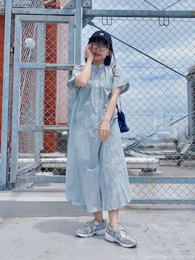 「GU（ジーユー）のアイテム（シャツワンピース）」を使った、ma---riさん（レディース・151cm）の夏コーディネート