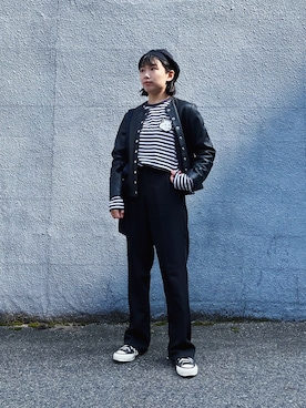 「アイテム（ライダースジャケット）」を使った、ma---riさん（レディース・151cm）の春コーディネート