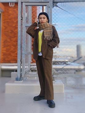 「チェック柄に恋してる」｜「アイテム（セットアップ）」を使った、ma---riさん（レディース・151cm）の冬コーディネート