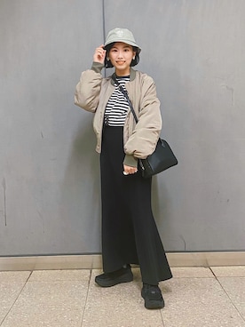 「ボストンバッグ」｜「アイテム（MA-1）」を使った、ma---riさん（レディース・151cm）の冬コーディネート