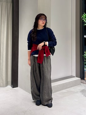 「URBAN RESEARCH DOORS（アーバンリサーチドアーズ）のレイヤードSETプルオーバー（ニット/セーター、ブルー系）」を使った、ののさん（レディース・160cm）の秋コーディネート