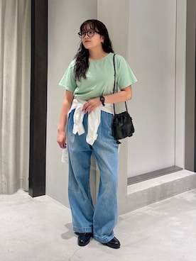「URBAN RESEARCH DOORS（アーバンリサーチドアーズ）のGrowOrganicボートネックTシャツ（Tシャツ/カットソー、グリーン系）」を使った、ののさん（レディース・160cm）の夏コーディネート