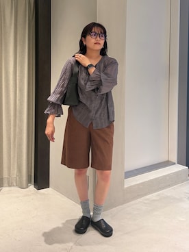 「URBAN RESEARCH DOORS（アーバンリサーチドアーズ）のシアーチェックブラウス（シャツ/ブラウス、ブルー系）」を使った、ののさん（レディース・160cm）の夏コーディネート
