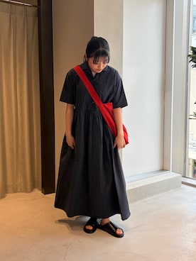 「かぐれ（カグレ）のコットンショルダーバッグ（ショルダーバッグ、レッド系）」を使った、ののさん（レディース・160cm）の夏コーディネート