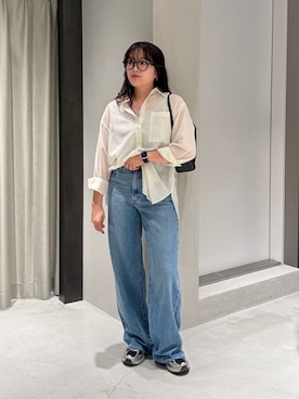 「URBAN RESEARCH DOORS（アーバンリサーチドアーズ）のWool Blend Basic Shirts（シャツ/ブラウス、ホワイト系）」を使った、ののさん（レディース・160cm）の夏コーディネート