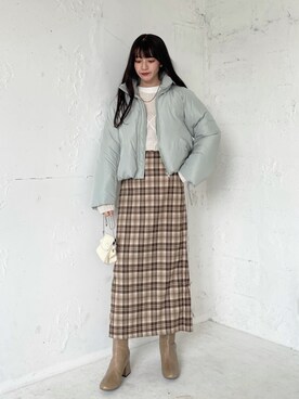 「チェック柄に恋してる」｜「アイテム（ダウンジャケット/コート）」を使った、EPIMI ÉPIMMYさん（レディース・159cm）の冬コーディネート