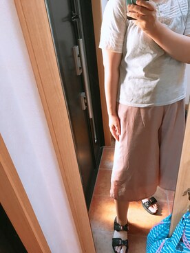 「no brand（ノーブランド）のアイテム（Tシャツ/カットソー、ホワイト系）」を使った、yufu💐さん（レディース）の夏コーディネート