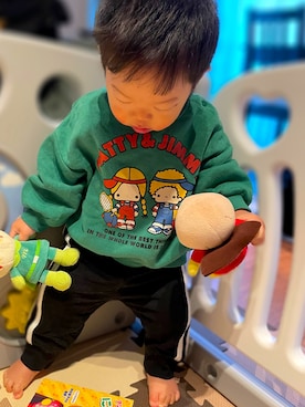「男の子ベビー」｜「アイテム（スウェット）」を使った、𝚖𝚒𝚣𝚞☻︎　  さん（キッズ・70cm）の秋コーディネート