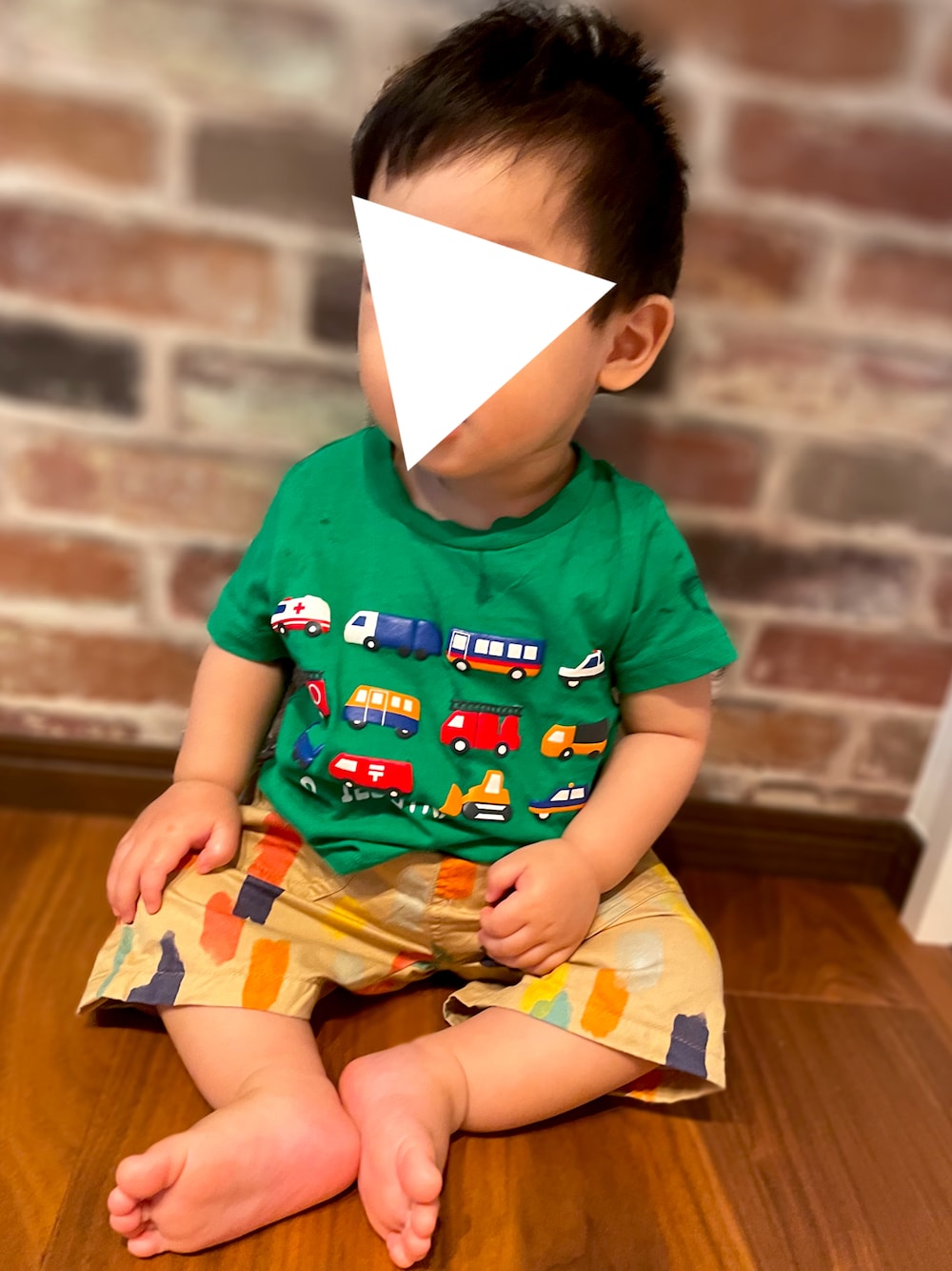 「夏コーデ、真夏のアクティブスタイル、プチプラコーデ、ハーフパンツ、男の子コーデ、保育園コーデ、保育園、０歳、生後11ヶ月、西松屋、グリーン」｜「西松屋のアイテム（Tシャツ/カットソー、グリーン系）」を使った、𝚖𝚒𝚣𝚞☻︎　  さん（キッズ・70cm）の夏コーディネートの1枚目の写真