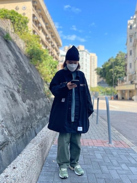 「JJJJound（ジョウンド）のアイテム」を使った、CHing Chingさん（レディース・158cm）の冬コーディネート