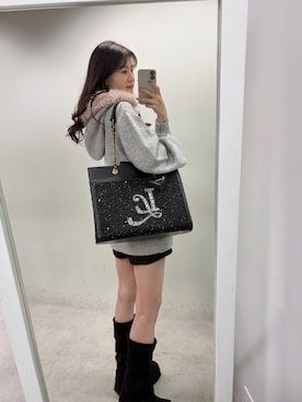 「one after another NICE CLAUP(ワンアフターアナザーナイスクラップ)の【Premium order】マシュマロフェイクファーパーカー(ニット/セーター、ブルー系)」を使った、Megumi❤︎さん(レディース・165cm)の夏コーディネート