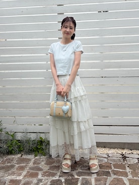 「one after another NICE CLAUP（ワンアフターアナザーナイスクラップ）のキラキラコンパクトTシャツ（T Shirts、ブルー系）」を使った、Megumi❤︎さん（レディース・165cm）の夏コーディネート
