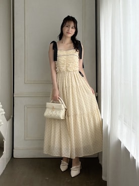 「one after another NICE CLAUP(ワンアフターアナザーナイスクラップ)のリボンミュールバックストラップパンプス(パンプス、ブラック系)」を使った、Megumi❤︎さん(レディース・165cm)の夏コーディネート