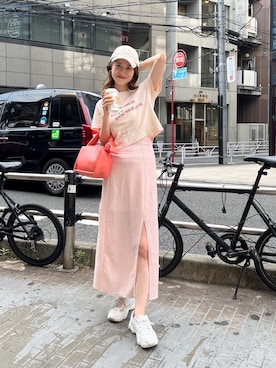 「ギンガムチェック」｜「アイテム（スカート、ピンク系）」を使った、Megumi❤︎さん（レディース・165cm）の春コーディネート