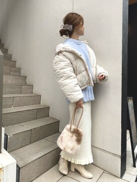 「秋トレンド2021」｜「アイテム（ダウンジャケット/コート）」を使った、Megumi❤︎さん（レディース・165cm）の秋コーディネート