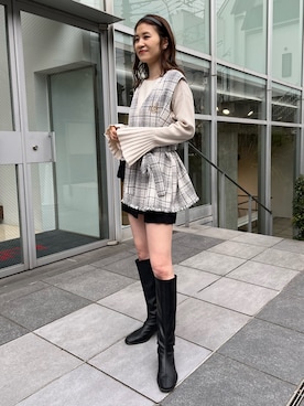 「one after another NICE CLAUP（ワンアフターアナザーナイスクラップ）のビジューボタンスカパン　2023SS（その他パンツ）」を使った、Megumi❤︎さん（レディース・165cm）の冬コーディネート