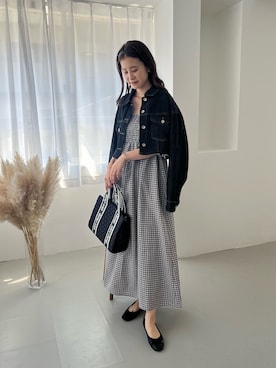 「one after another NICE CLAUP（ワンアフターアナザーナイスクラップ）のアイテム（デニムジャケット）」を使った、Megumi❤︎さん（レディース・165cm）の夏コーディネート