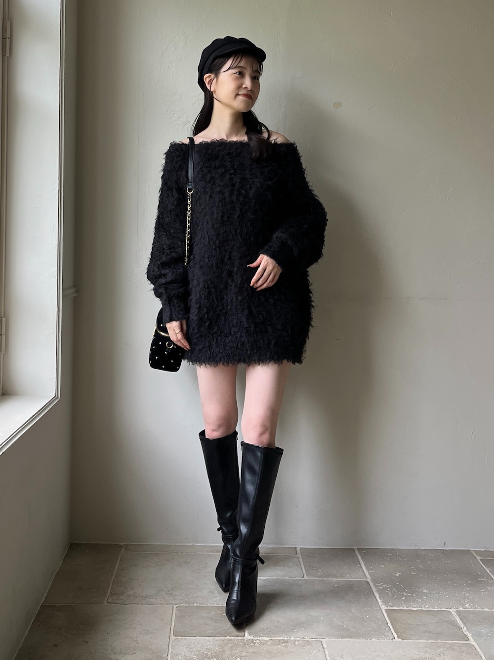 メリーカールチュニックニット 肩リボンレースキャミ ナイスクラップ