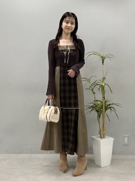 「one after another NICE CLAUP(ワンアフターアナザーナイスクラップ)のボアミニボストンバッグ(ショルダーバッグ、ベージュ系)」を使った、Megumi❤︎さん(レディース・165cm)の夏コーディネート