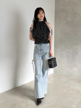 「one after another NICE CLAUP（ワンアフターアナザーナイスクラップ）のアイテム（デニムパンツ）」を使った、Megumi❤︎さん（レディース・165cm）の夏コーディネート