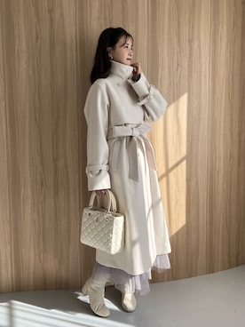 「アイテム（ステンカラーコート）」を使った、Megumi❤︎さん（レディース・165cm）の冬コーディネート