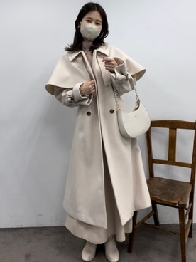 「ニットワンピース」｜「アイテム（ステンカラーコート）」を使った、Megumi❤︎さん（レディース・165cm）の冬コーディネート