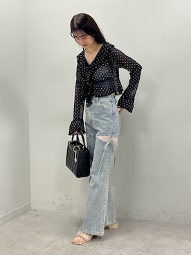 「one after another NICE CLAUP（ワンアフターアナザーナイスクラップ）のアイテム（デニムパンツ）」を使った、Megumi❤︎さん（レディース・165cm）の夏コーディネート