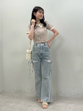 「one after another NICE CLAUP（ワンアフターアナザーナイスクラップ）のアイテム（デニムパンツ）」を使った、Megumi❤︎さん（レディース・165cm）の夏コーディネート