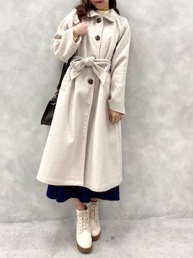 「レースアップシューズ」｜「アイテム（ステンカラーコート）」を使った、akaneさん（レディース・166cm）の冬コーディネート
