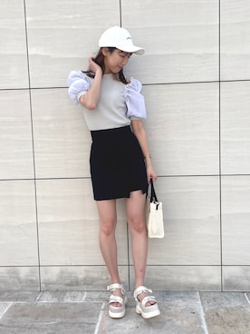 「袖ボリューム」｜「アイテム（キャップ）」を使った、akaneさん（レディース・167cm）の春コーディネート