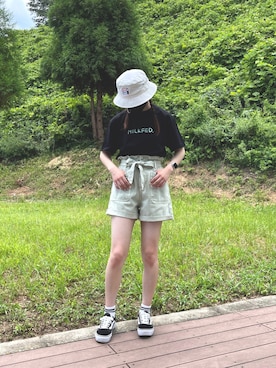 「ピスタチオ」｜「アイテム（帽子）」を使った、ayanaさん（レディース・159cm）の夏コーディネート