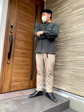 「スウェットコーデ」｜「アイテム（ハンチング/ベレー帽）」を使った、くうたろうさん（メンズ・173cm）の春コーディネート