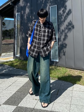 「ネルシャツ」｜亮.さん（メンズ・180cm）の夏コーディネート