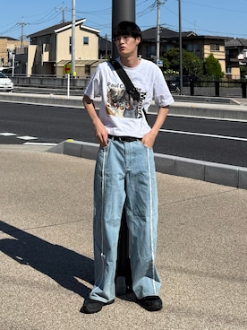 「UNIQLO（ユニクロ）のアイテム（トップス、ホワイト系）」を使った、亮.さん（メンズ・180cm）の夏コーディネート