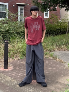 「古着のアイテム（スラックス、グレー系）」を使った、亮.さん（メンズ・180cm）の夏コーディネート