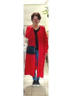 「アイテム（シャツワンピース、レッド系）」を使った、daioukachanさん（レディース・173cm）の春コーディネート