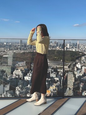 「GLOBAL WORK（グローバルワーク）のスエードサスツキタイトスカート/802571（スカート、ブラウン系）」を使った、yuzuha.さん（レディース・156cm）の秋コーディネート