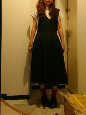 「archives（アルシーヴ）のアイテム（ジャンパースカート）」を使った、y08uk31iさん（レディース・156cm）の夏コーディネート