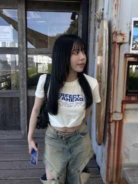 「Tシャツ/カットソー」｜里さん（レディース・159cm）の夏コーディネート