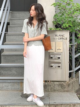 「merongshop」｜「アイテム（ノーカラージャケット）」を使った、merongshopjpさん（レディース・160cm）の夏コーディネート